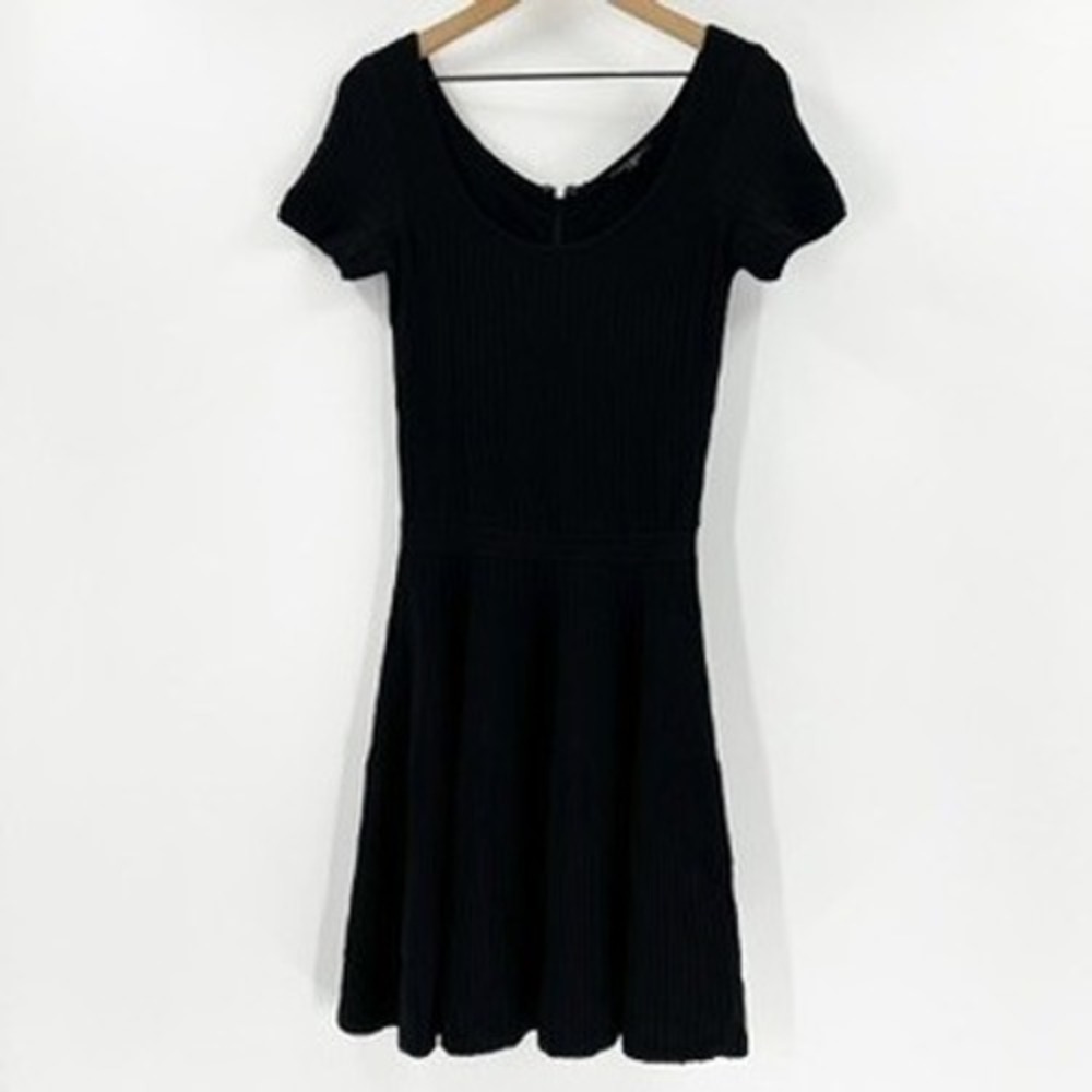 Pink‎ Tartan Black Ribbed Knit Fit Flare Short Sleeve Dress